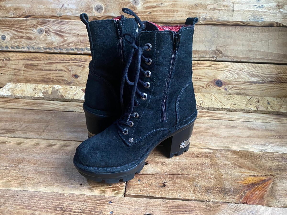 New rock black suede heel boots, Y2K, grunge Eu 36 US 6 | eBay