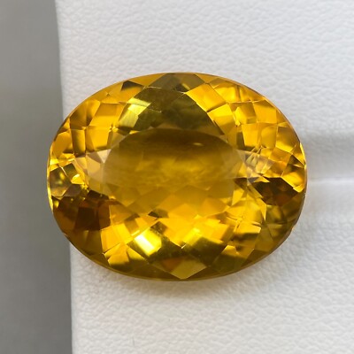 20.75ct Golden Citrine Yellow Natural Oval Checkerboard Cut Gem Ring Madagascar