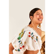 New Farm Rio Pitanga One-Shoulder Embroidered Cutout Maxi Dress - White - Size L