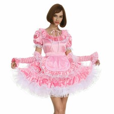 Sissy Girl Maid Pink Satin Lockable Dress Cosplay Costumes Tailor-made