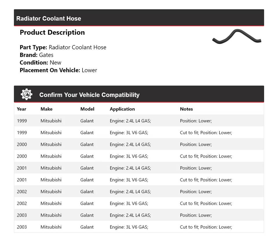 Para 1999-2003 Mitsubishi Galant radiador líquido de arrefecimento mangueira portões inferiores 2000 2001 2002 - Imagem 2 de 4
