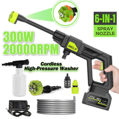 6 In 1 Cordless Car High Pressure Washer Jet Water Wash Cleaner Gun + 2 Battery