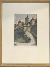 Geissendorfer Original Colored Rothenburg Etching Print, Signed, Framed