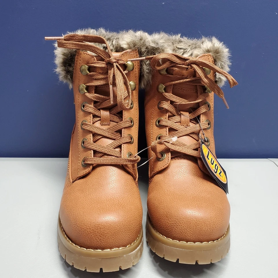 Lugz Flirt Snow Boots Womens Size 6.5 Brown Leather Faux Fur Trim Lace Up C53BR - Image 2 of 4