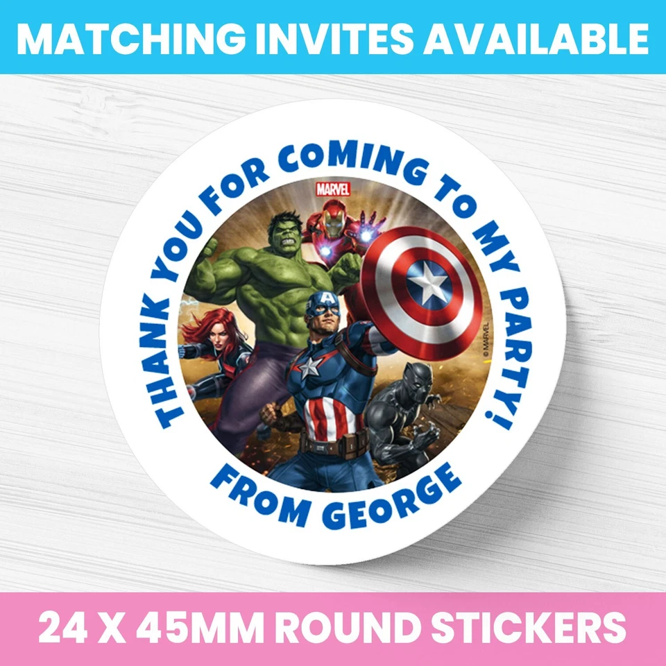 HAPPY HIPPO AVENGERS SWEET CONE STICKERS PERSONALISED PARTY LABELS ANY BIRTHDAY