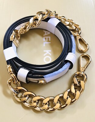 49” Michael Kors Gold Chain Optic White Leather Shoulder