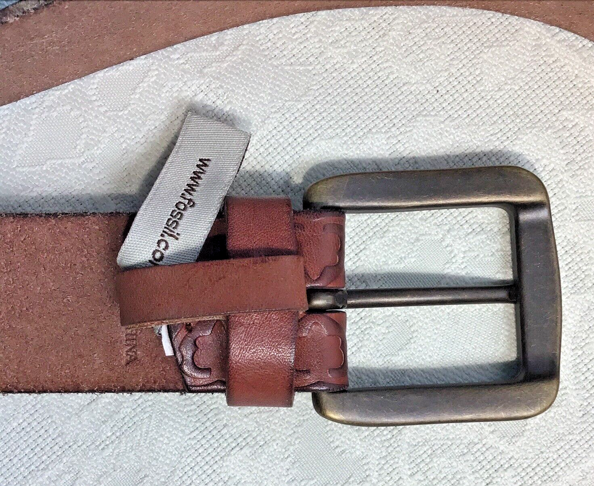 Fossil brown genuine leather hand-tooled belt with‎ silver studs Size L western Western Icons Tooled Belt | Stetson main image 4