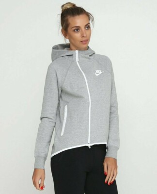 NIKE TECH FLEECE CAPE HOODIE DAMEN GRÖSSE XS (930757 063) GRAU/WEISS
