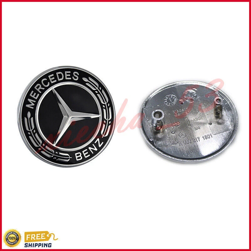FOR Mercedes-Benz Black Hood Emblem Laurel Wreath Flat Logo GT CLA SLK CLS SL - Image 2 of 4