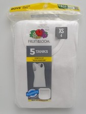 5 Boy's White Cotton Tank Top / A-Shirts XS size 4 Fruit of the Loom