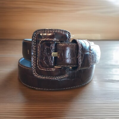 Vintage Liz Claiborne Brown Reptile Pattern Leather Belt  display picture 2