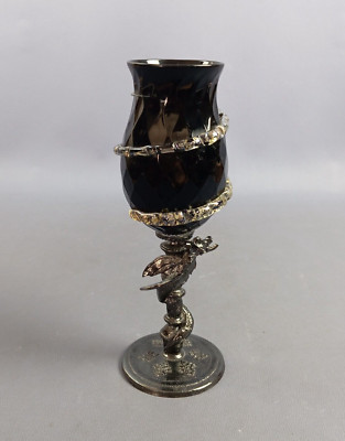 Glasbecher Metall Schwarz Design Flügel Drache Spirale Vintage Kollektion 1980