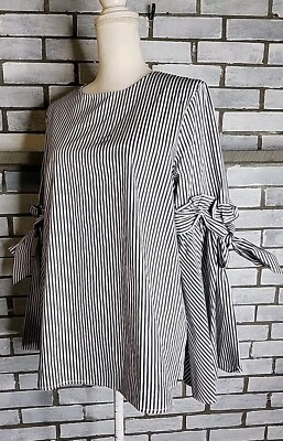   Cupio Women's Long Flare Sleeve Striped Cotton Blouse Size Large Multicolor