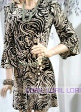 Nine West Women's Size 14 Black White Swirl Long Sleeve Fit & Flare Dress H326