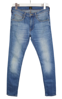 LEE Luke Mens Jeans W29/L32 Skinny Fit Whiskers Blue Faded Denim Zip Fly
