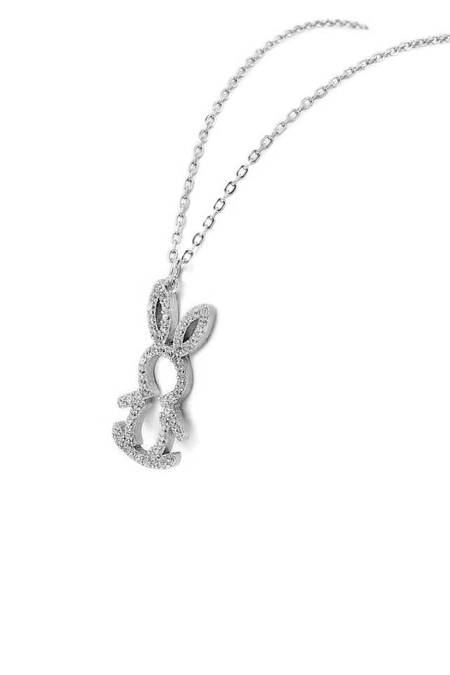 1 Ct Women's Lab Created Diamond Rabbit Necklace Animal Charm In 14K Gold Plated - Image 3 of 4