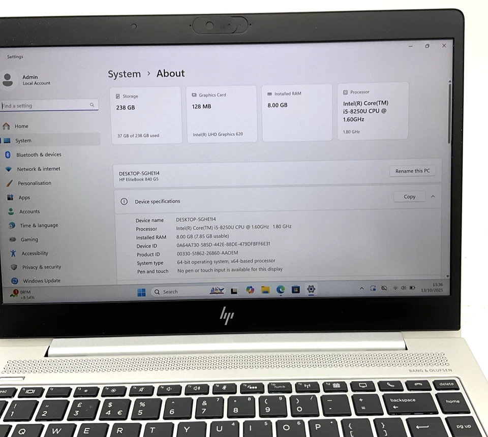 Laptop HP Elitebook 840 G5 i5 8th gen, 8gb RAM, 256GB SSD Windows 11 Pro, photo 3 of 5