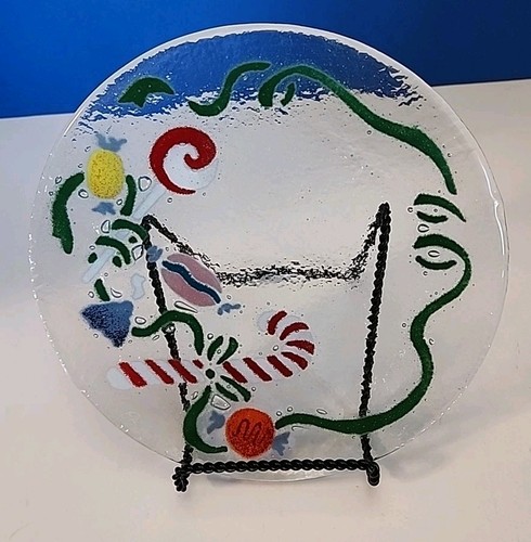 2002 Peggy Karr 8" Zuckerstange Weihnachten runder Teller verschmolzen Kunst Glasband - Bild 5 von 8