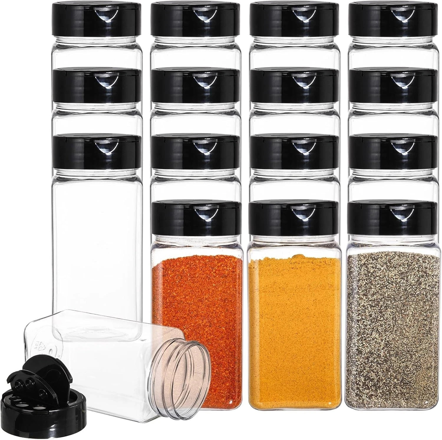 Bekith 16 Pack 9 Oz Plastic Spice Jars Bottles Containers with Black Cap – Perfe