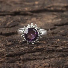 Valentines Deal Sterling Silver Round Genuine African Amethyst Wedding Band Ring