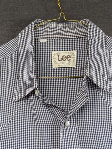 Camicia vintage Lee Western uomo 48 Pearl Snap USA manica lunga cowboy blu check xlong - Foto 8 di 15