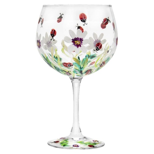 Balloon Gin Glass with Hand Painted Floral and Ladybirds Design Gift Boxed - Zdjęcie 1 z 4