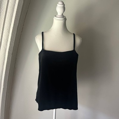 TravelSmith Black Velvet Cami 36C Built In Bra Padded Strappy Top Sz S