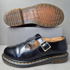 Dr Martens Mary Jane Shoes UK 6 Black Leather Women's Polley T Bar Buckles Work