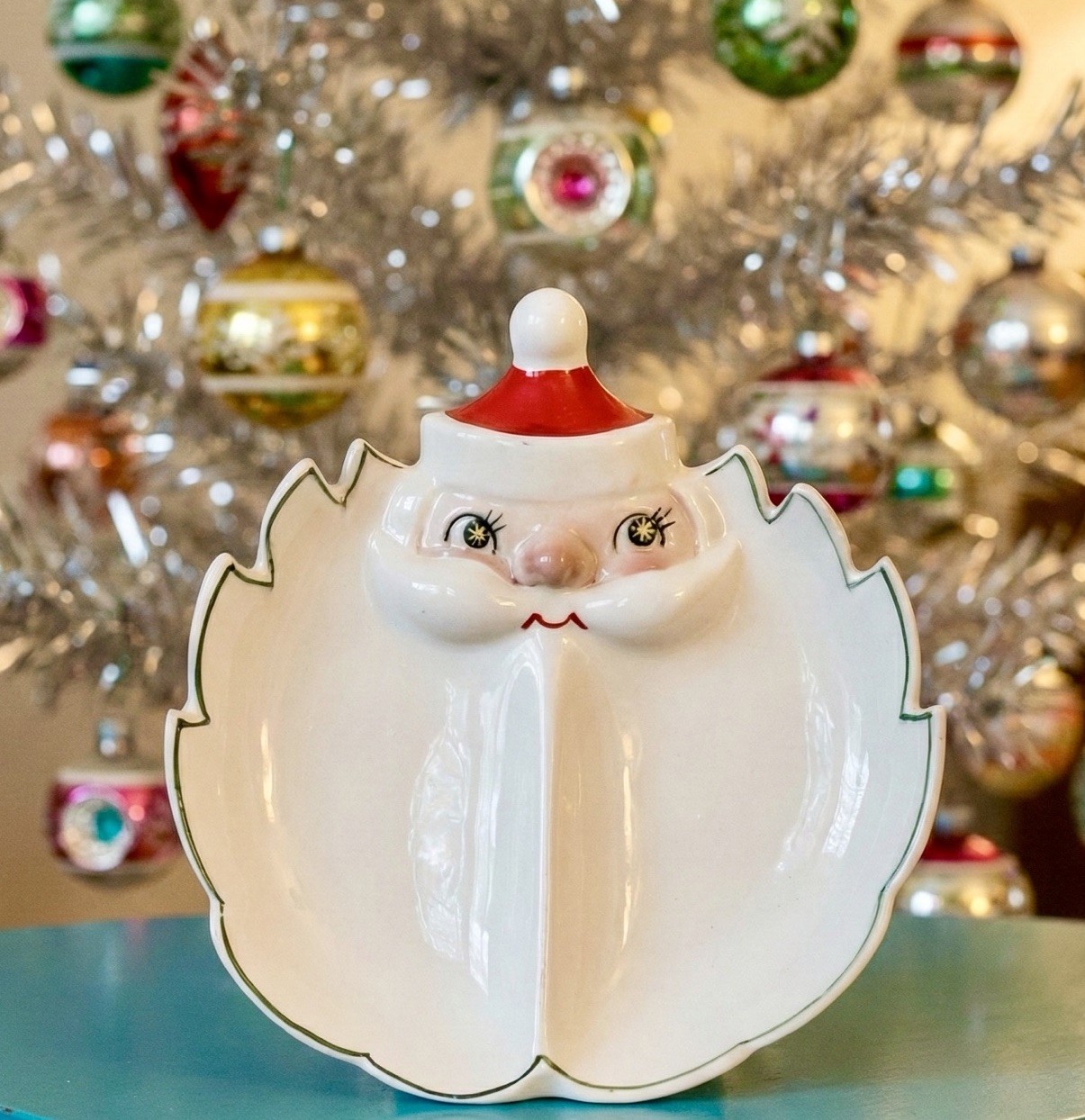 Vintage Holt Howard Starry Eyed Santa Divided Dish Nut Tray MCM Japan Christmas