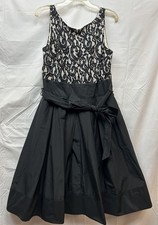 Lauren Ralph Lauren, Black And Ivory Lace, Bodice, Pleated Fit& Flare Cocktail