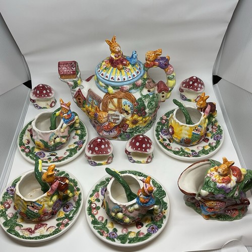 Vintage 1999 Merc Asia Ceramic Rabbit Garden Party Tea Set (Read) - 第 1/24 張圖片