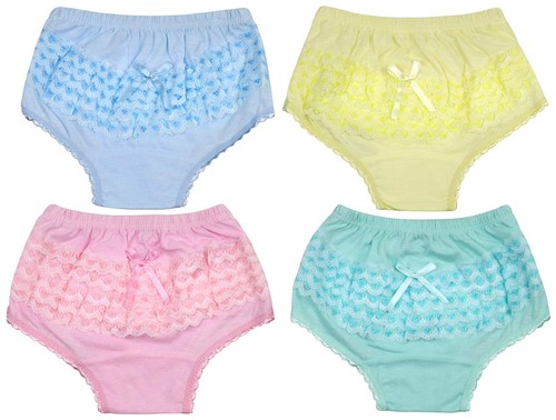 Girl's Pack of 4 Cotton Ruffle Hem Panties - Ruffle Back - Size 5 - Picture 4 of 7
