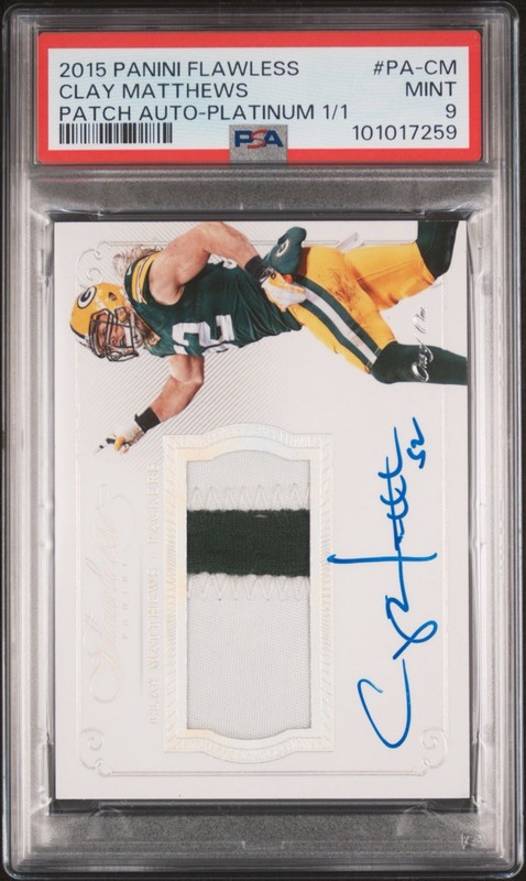2015 Panini Flawless Platinum 1/1 Clay Matthews Patch Auto On Card PSA 9  1/1!!