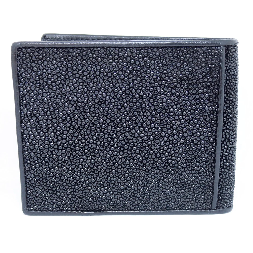 EXSOOTTI Nueva Cartera Doble Plegable de Cuero Raya Real Negra para Hombres. Foto 4 de 4