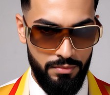 Men's Sunglasses Dark Lens Brown Fashion Shield Khan One Piece Designer Shades