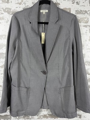 Max Studio Blazer Womens Large Black White Knit One Button Stretch Work Academia