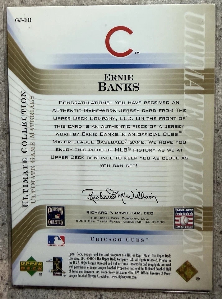2004 Upper Deck Ultimate Collection Ernie Banks Game-Used Jersey #01/99 Mr. Cub! - Image 2 of 3