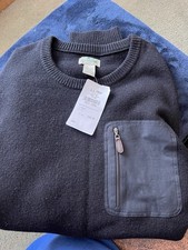 L.L. Bean XL Black Gray Lambswool Knit sweater elbow patches chest pocket
