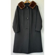 Penney's Austelle Vintage Fur Collar Wool Overcoat Womens L Black Good