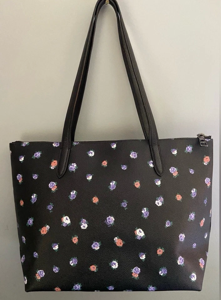 COACH Black Floral Taylor Tote in Vintage Rosebud w/ Black Leather w/ Gunmetal - Image 3 of 4