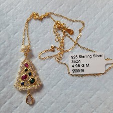 14k Gold Over 925 Silver Zircon Christmas Tree Charm Pendant Necklace 18 Beauty