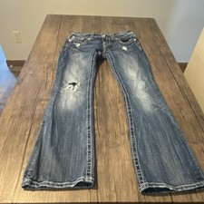 Miss Me Bootcut Jeans Blue Distressed Embroidered Denim Women's Medium Wash