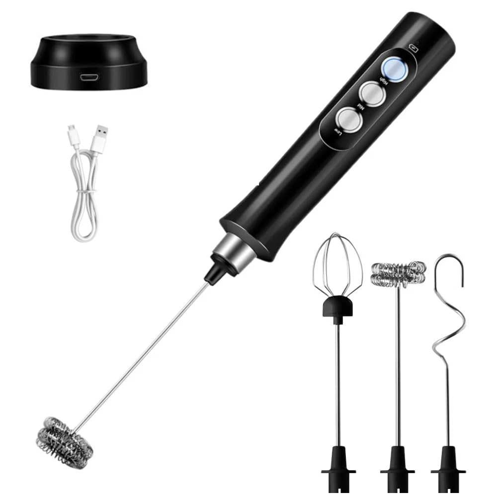 Milk Frother Handheld, USB Rechargeable Electric Foam Maker with 3 Heads, 3 A...