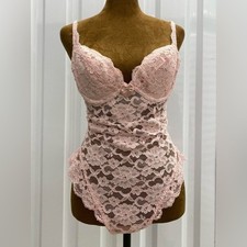 VTG Victoria  s Secret Coquette Girl Pastel Pink Lace Bodysuit Lingerie Romance