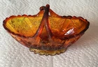 Fenton Glass Amberina Daisy & Button Twig Handled Oval Basket