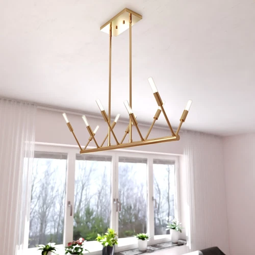 Warwick 32.25-In. W 10 Light Linear Chandelier Natural Brass - Picture 3 of 5
