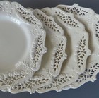 4 Vintage LEEDS Creamware Reticulated Porcelain 7" Plates Embossed SWAGS Flowers — photo 7