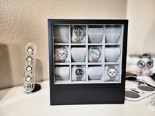 Watch Display Case 12 Slot Vertical Luxury Wood Velvet Organizer Storage Box