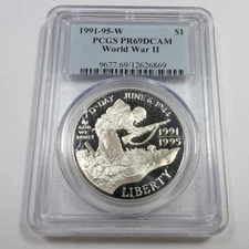 1991-95 W Proof PCGS PR69 WWII World War Commemorative Silver Dollar $1 #56336A