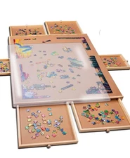 PlayVibe 1500 Piece Puzzle Board with Drawers and Cover - Jigsaw Solve Station -